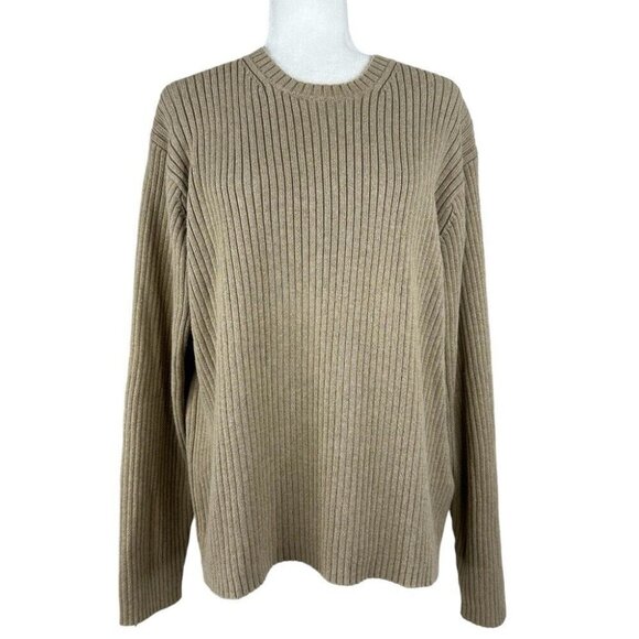 Tommy Hilfiger Women’s Tan Y2K Ribbed Crew Neck Long Sleeve Knit Sweater L/C47 - Picture 1 of 11